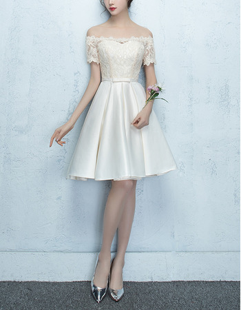 Modern Off-the-shoulder Short Lace Wedding Dress with Short Sleeves