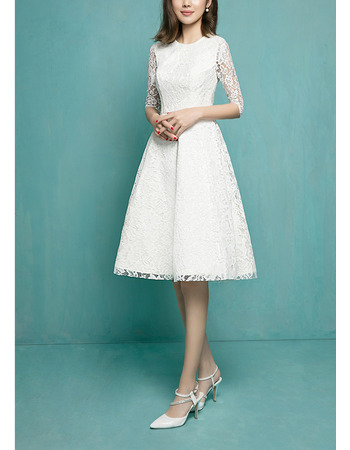 Elegant A-Line Short Lace Reception Wedding Dress with Half Sleeves