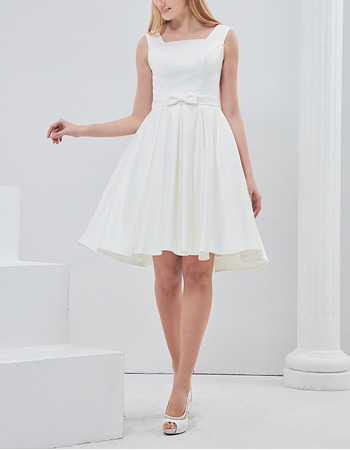 Simple A-Line Square Sleeveless Short Satin Reception Wedding Dress