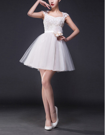 Vintage A-Line Sweetheart Mini Satin Tulle Short Wedding Dress