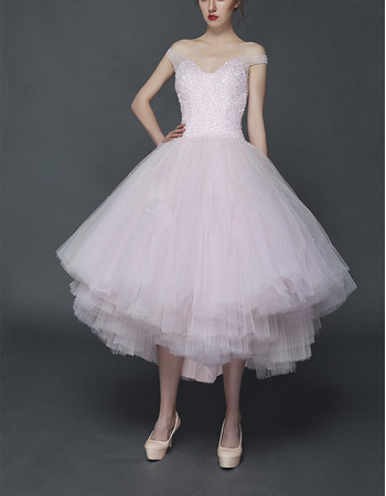 Charming Ball Gown Off-the-shoulder Tea Length Bridal Wedding Dress