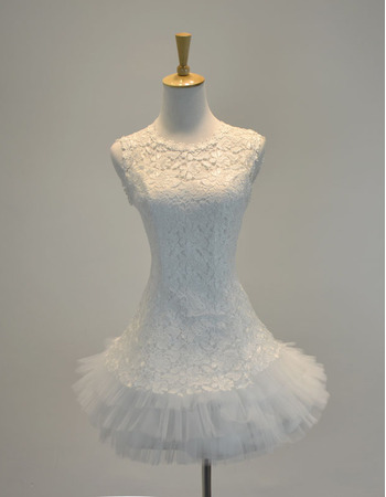 Custom Informal A-Line Sleeveless Mini/ Short Lace Beach Wedding Dress