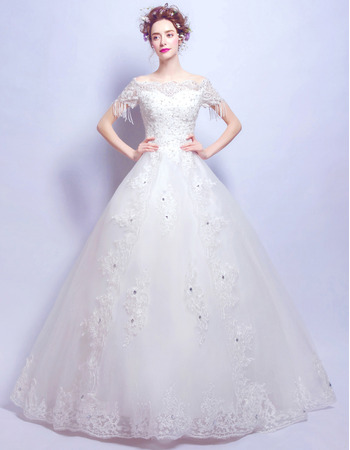 Classic Off-the-shoulder Long Bridal Wedding Dress with Short Sleeves