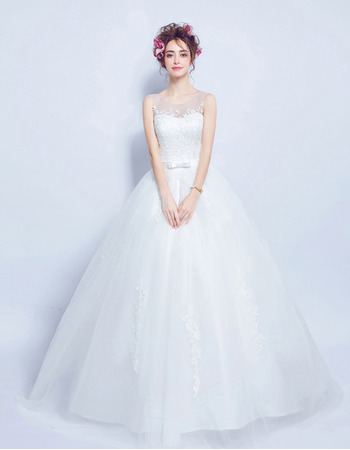 Classic Ball Gown Sleeveless Floor Length Satin Bridal Wedding Dress