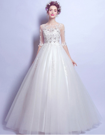 Cheap Floor Length Organza Bridal Wedding Dress with Half Sleeves