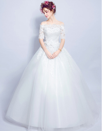 Classic Off-the-shoulder Long Bridal Wedding Dress with Half Sleeves