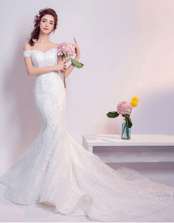 Modern Mermaid Off-the-shoulder Long Lace Bridal Wedding Dress