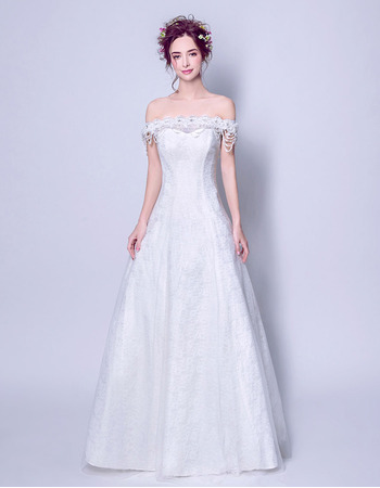 Classic Modern A-Line Off-the-shoulder Sweep Train Lace Wedding Dress