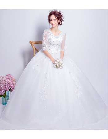 2018 Romantic Ball Gown Floor Length Wedding Dress with Half Sleeves