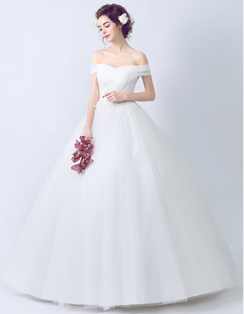 Inexpensive Timeless Ball Gown Off-the-shoulder Floor Length Wedding Dress