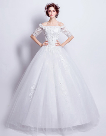 Classic Modern Ball Gown Off-the-shoulder Wedding Dress with Half Sleeves