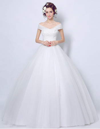 Inexpensive Chic Ball Gown Off-the-shoulder Floor Length Wedding Dress