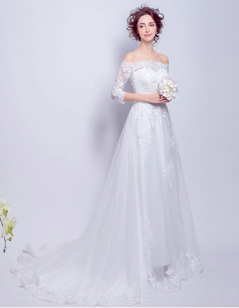 Fashionable Off-the-shoulder Long Wedding Dress with Half Sleeves