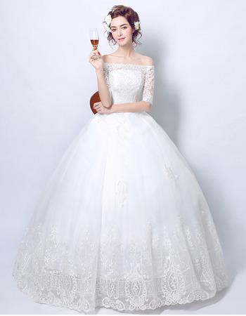 Classic Ball Gown Off-the-shoulder Wedding Dress with Half Sleeves