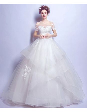 Luxury Ball Gown Off-the-shoulder Wedding Dress with Short Sleeves