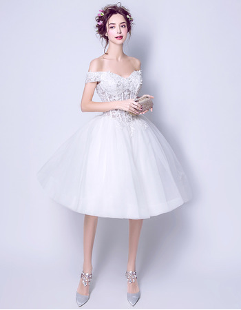 Classic Ball Gown Off-the-shoulder Knee Length Short Wedding Dress