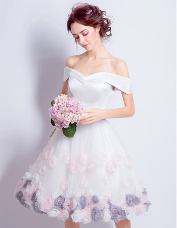 Custom Chic A-Line Off-the-shoulder Knee Length Floral Wedding Dress