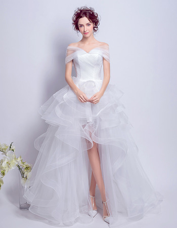 Chic Off-the-shoulder High-Low Ruffle Skirt Wedding Dress