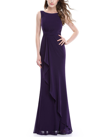 Cheap Sheath Sleeveless Long Chiffon Bridesmaid Dress for Wedding