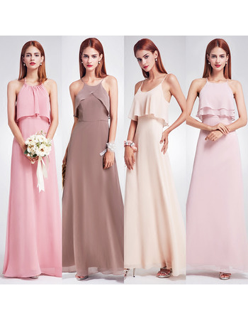 Unique Spaghetti Straps Long Chiffon Bridesmaid Dress with Different Styles