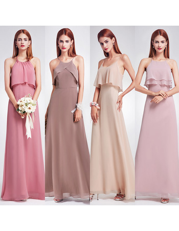 Amazing Spaghetti Straps Long Chiffon Bridesmaid Dress with Different Styles