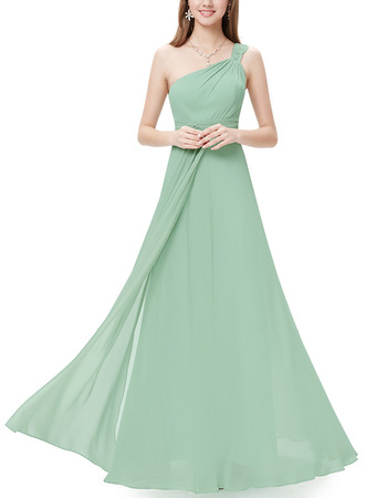 2018 Simple Style One Shoulder Long Chiffon Bridesmaid Dress for Wedding Party