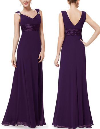 Inexpensive V-Neck Long Chiffon Bridesmaid Dress with Straps
