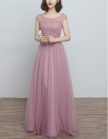 Affordable Sleeveless Long Satin Tulle Bridesmaid Wedding Dress