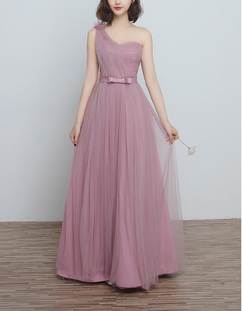 Modern One Shoulder Long Satin Tulle Bridesmaid Dress for Wedding