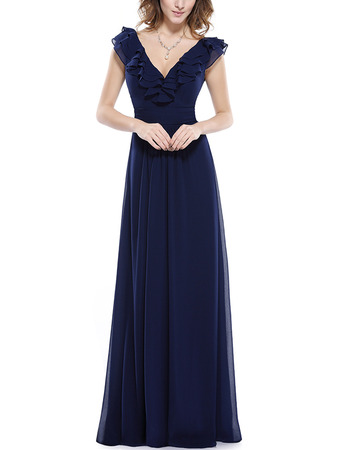 Best Designer V-Neck Sleeveless Long Chiffon Bridesmaid Dress