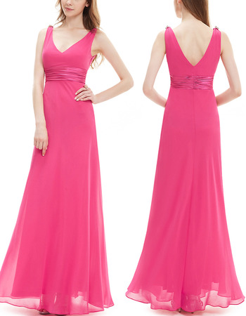 Blush V-Neck Sleeveless Floor Length Chiffon Bridesmaid Dress