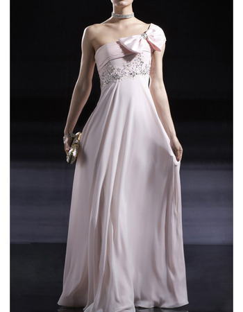 BeautifulOne Shoulder Floor Length Chiffon Dusty Pink Formal Evening Dress