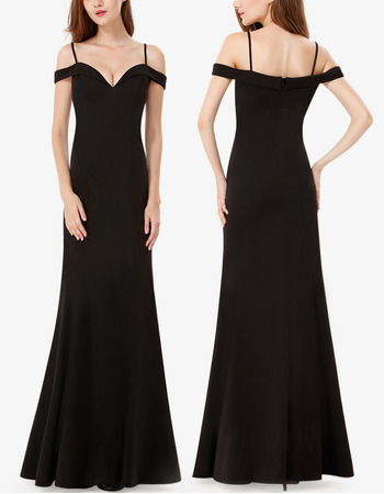 Latest Spaghetti Straps Floor Length Chiffon Black Formal Evening Dress