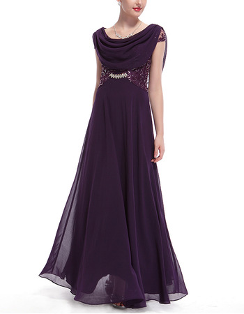 Simple Full Length Chiffon Embroidery Formal Evening Dress with Wraps