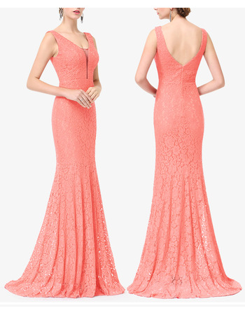 2022 Elegant V-Neck Sleeveless Long Lace Formal Prom Evening Dress