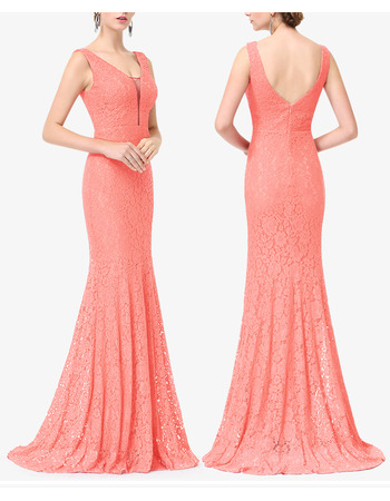 Elegant V-Neck Sleeveless Long Lace Formal Prom Evening Dress