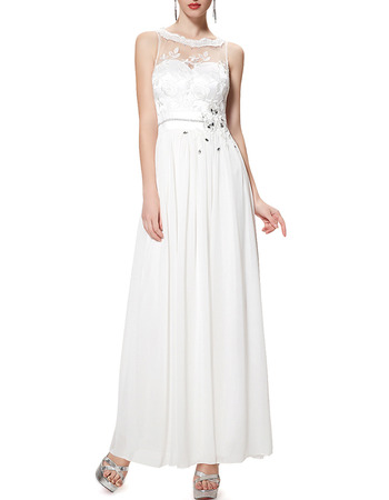 Simple Sleeveless Ankle Length White Chiffon Formal Evening Dress