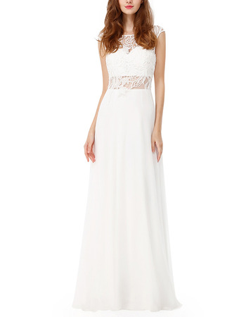 2022 Style Floor Length Chiffon Hollow Out White Formal Evening Dress