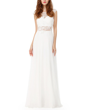 Style Floor Length Chiffon Hollow Out White Formal Evening Dress