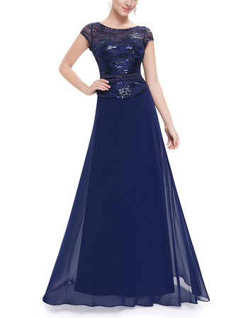 Elegant Long Two-Piece Formal Evening Dress with Cap Sleeves