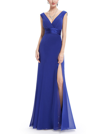 Latest Style V-Neck Long Chiffon Slit Formal Evening Dress