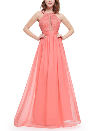 Sexy Sleeveless Long Chiffon Formal Evening/ Prom Dress with Straps