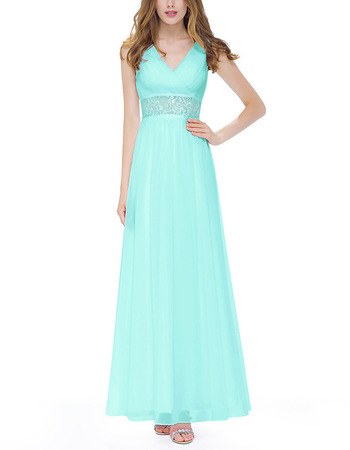 Simple V-Neck Sleeveless Long Chiffon Formal Evening Wear Dress