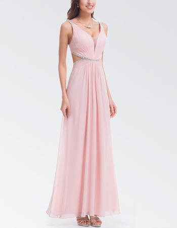 Sexy Long Chiffon Backless Formal Evening Dress with Straps