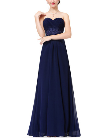 Simple Spring Sweetheart Long Chiffon Evening Party Dress