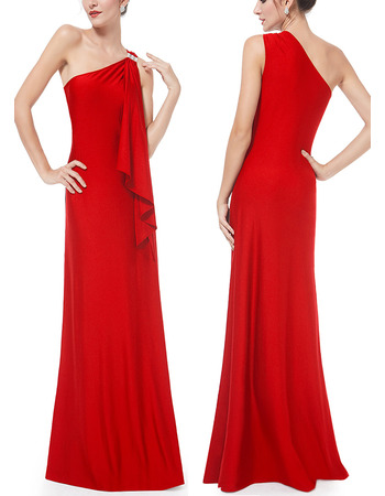 Simple New Style One Shoulder Long Red Formal Evening Dress
