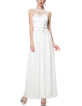 Latest Sleeveless Long Chiffon White Formal Evening Dress