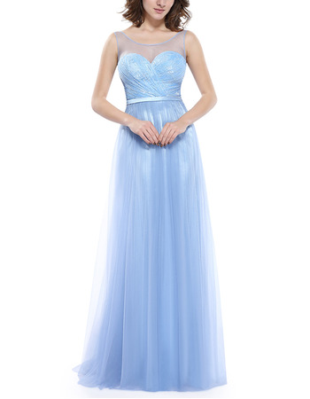 Cheap Simple Sleeveless Long Chiffon Tulle Formal Evening Dress