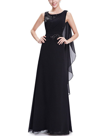 Cheap Sleeveless Long Chiffon Black Formal Prom Evening Dress