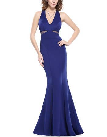 Affordable Mermaid V-Neck Floor Length Satin Evening/ Prom Dress